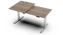 Load image into Gallery viewer, wood adjustable desk, sit-to-stand base model in plank coffee oak with silver finish
