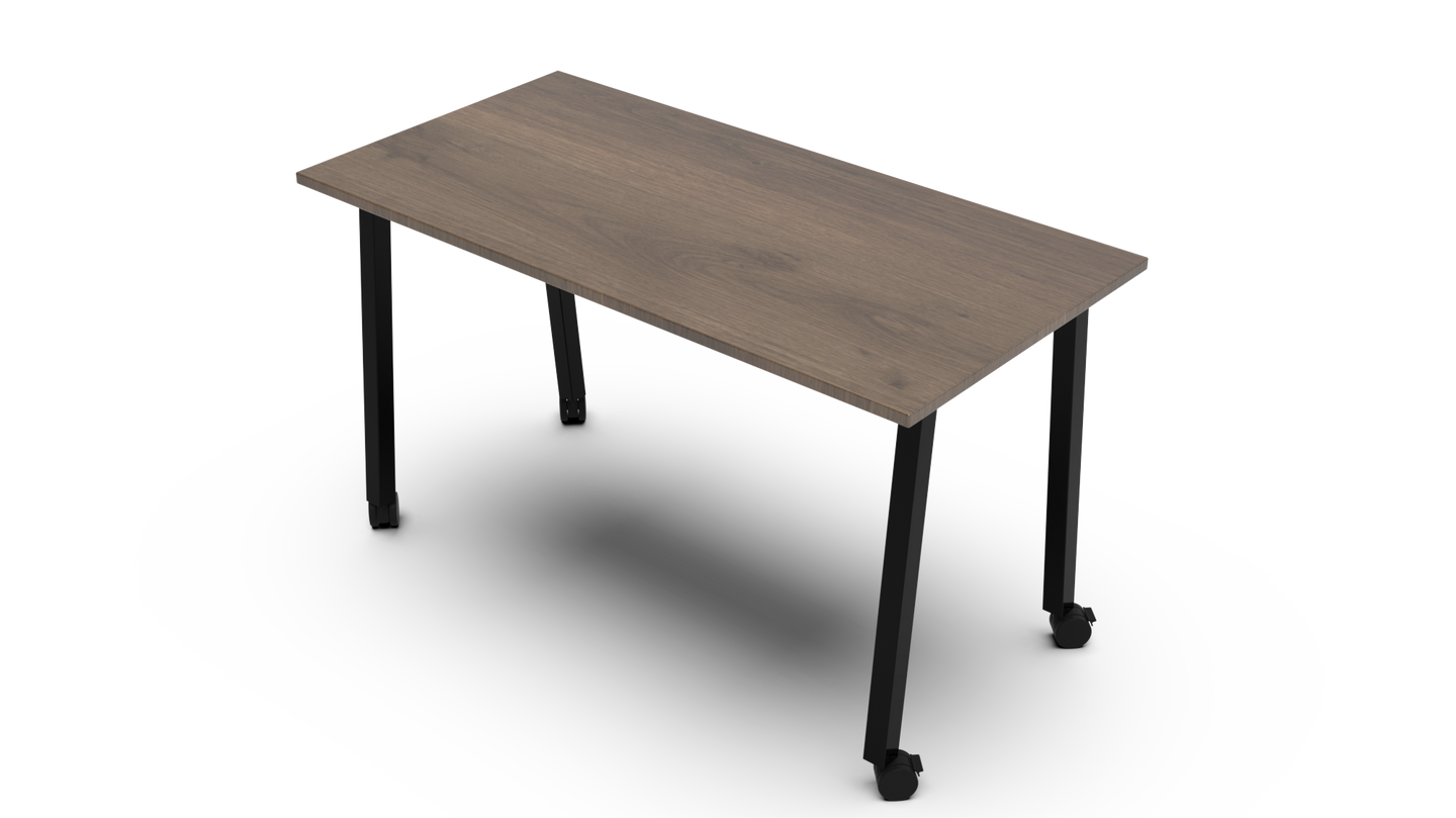 desk/table casters in plank coffee oak with black finish