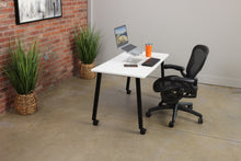 Load image into Gallery viewer, small desk with wheels, desk/table casters in classic white with black finish
