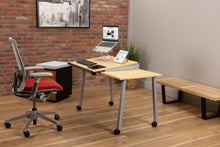 Load image into Gallery viewer, ergonomic mobile desk in sand maple, silver finish
