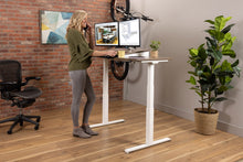 Load image into Gallery viewer, wood adjustable desk, sit-to-stand base model. standing position
