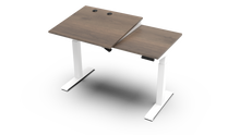 Load image into Gallery viewer, wood adjustable desk, sit-to-stand base model in plank coffee oak with white finish
