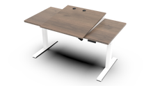 Load image into Gallery viewer, wood adjustable desk, sit-to-stand base model in plank coffee oak with white finish
